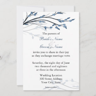 Blue Floral Tree Branches Wedding Invitations
