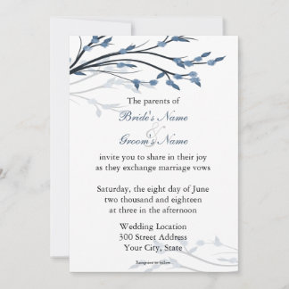 Blue Floral Tree Branches Wedding Invitations