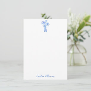 Blue Floral Vase Line Art Doodle Personalized Name Card