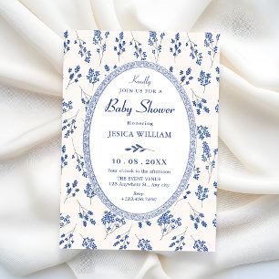 Blue floral vintage baby shower invitation
