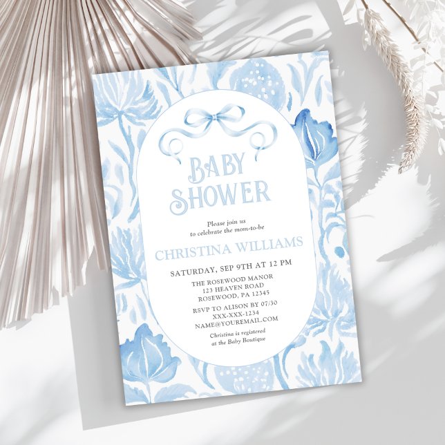 Blue Floral Vintage Baby Shower Invitation (Creator Uploaded)