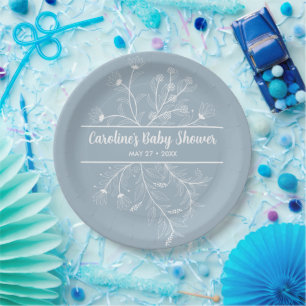 Blue Floral Vintage Baby Shower Paper Plate