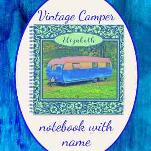 Blue Floral Vintage Camper Trailer Notebook