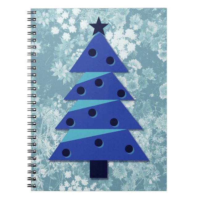 Blue Floral Vintage Christmas Tree Journal Spiral (Front)