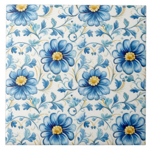 Blue Floral Vintage Elegant Tile