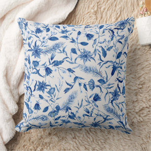 Blue Floral Vintage Flower Pattern Throw Pillow