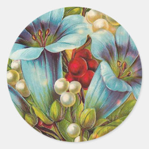 "Blue Floral" Vintage Flowers Classic Round Sticker