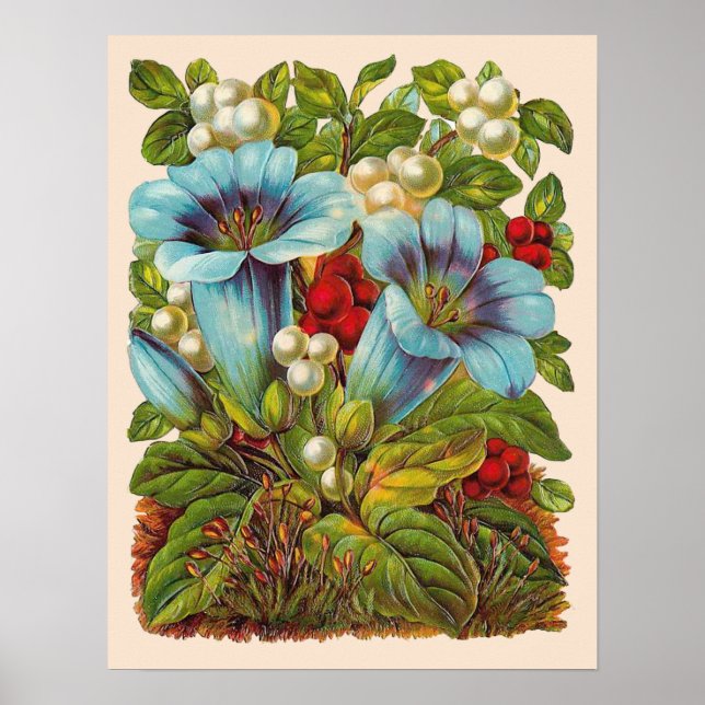"Blue Floral" Vintage Flowers Poster (Front)