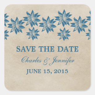 Blue Floral Vintage Save the Date Stickers