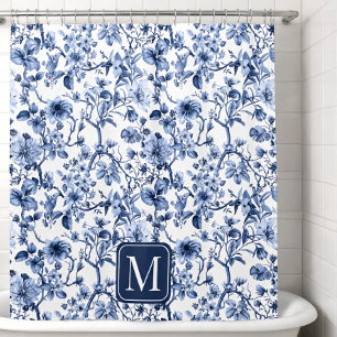 Blue Floral Vintage Toile Pattern Monogram