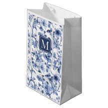Blue Floral Vintage Toile Pattern Monogram