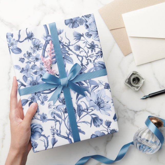 Blue Floral Vintage Toile Pattern  Wrapping Paper (Gifting)