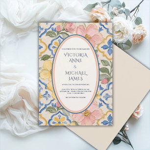 Blue Floral Vintage Tuscany Wedding Invitation