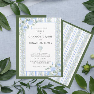 Blue Floral Vintage Wedding  Invitation
