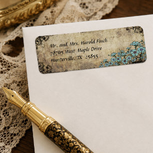 Blue Floral Vintage Wedding Return Address Label