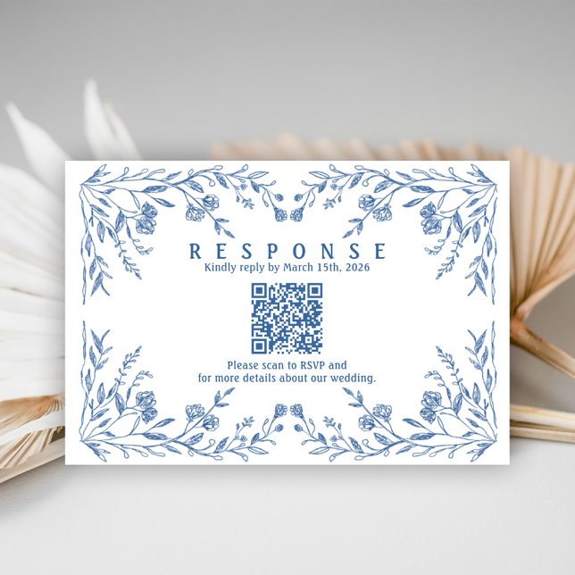 Blue Floral Vintage Wedding RSVP Card (Creator Uploaded)