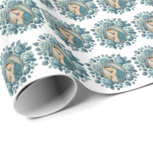 Blue Floral Virgin Mary Gift Wrap – Marian 