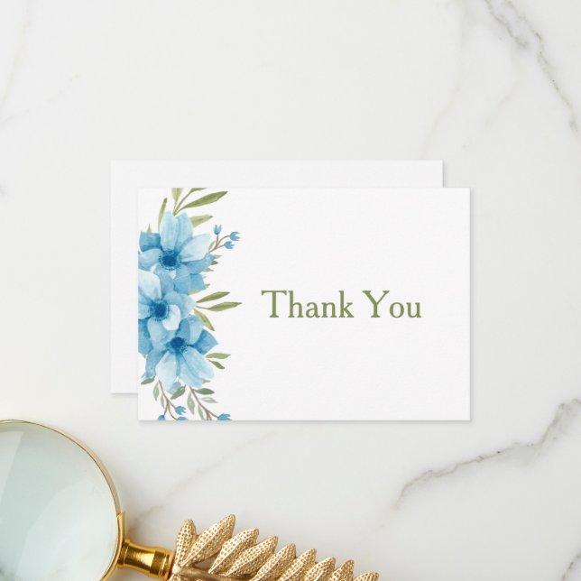 Blue Floral Water Colour Thank You Card (Front/Back In Situ)