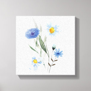 Blue Floral Watercolor Art Elegant Wildflower Ho Canvas Print