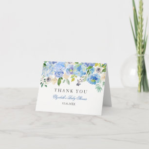 Blue Floral Watercolor Baby Shower Thank You Card