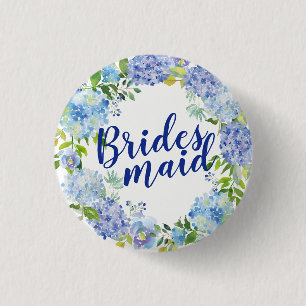 Blue Floral Watercolor Bridesmaid Button