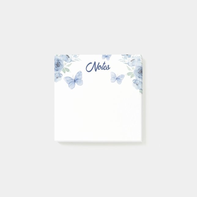 Blue Floral Watercolor Butterfly  Sticky Notes (Front)
