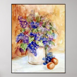 blue floral watercolor by zaziart poster