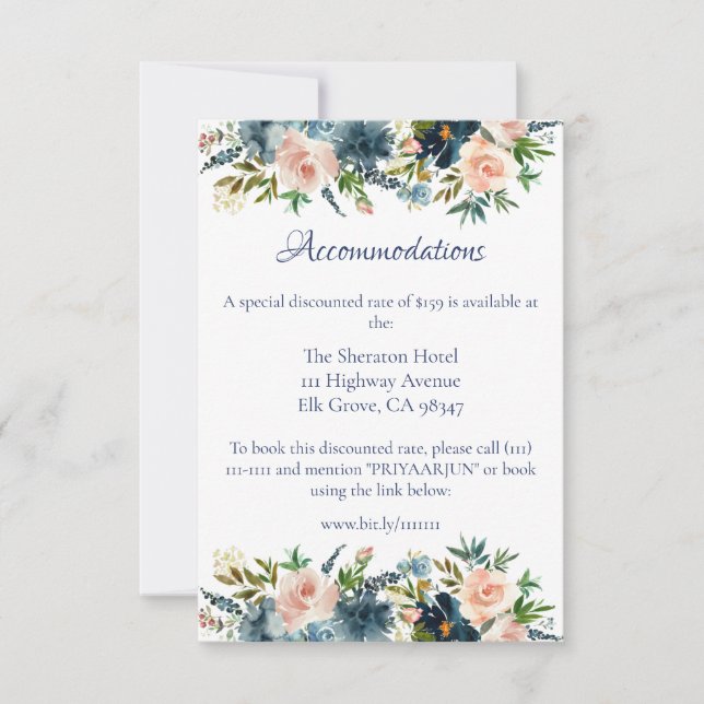 Blue Floral Watercolor Details Insert Card (Front)