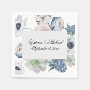 Blue Floral Watercolor Floral Napkins
