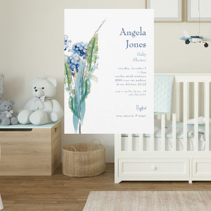 Blue Floral Watercolor Foliage Baby Shower III Invitation