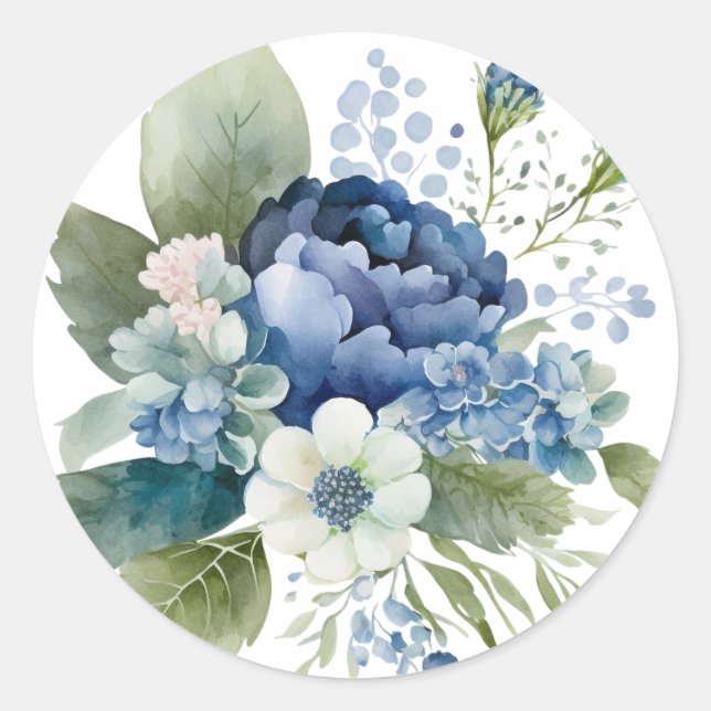 Blue Floral Watercolor Stickers, Envelope Seals (Front)
