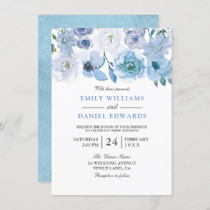 Blue Floral Watercolor Wedding Invitation