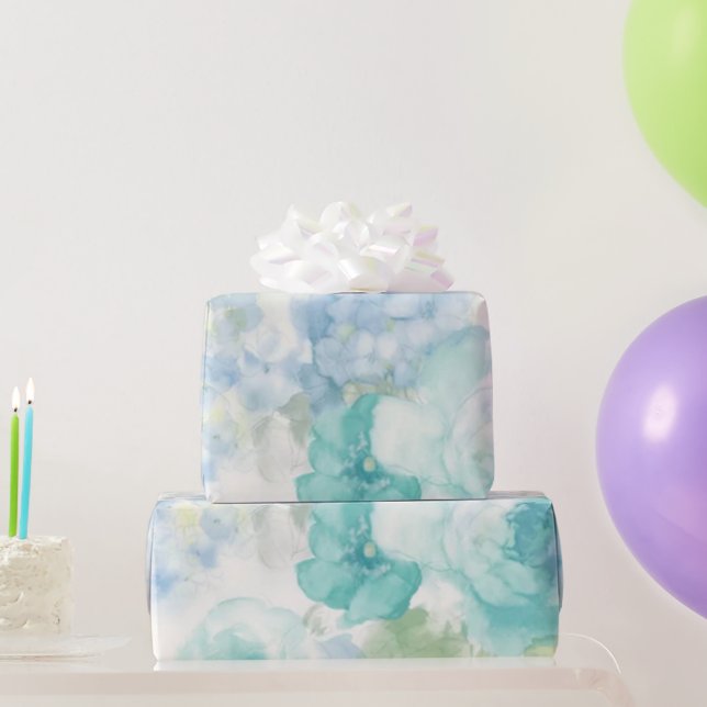 Blue Floral Watercolor Wedding Shower Birthday Wrapping Paper (Party Gifts)