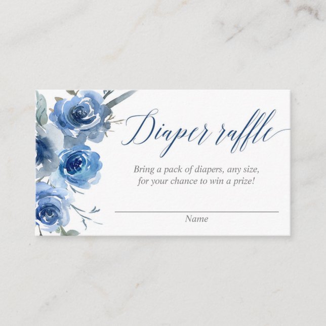 Blue floral watercolors boy diaper raffle cards (Front)