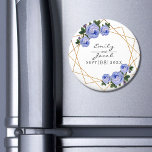 Blue Floral Wed Elegant Gold Glitter Geometric Magnet<br><div class="desc">Wedding magnet. The design features an elegant faux gold glitter geometric frame pattern. Overlaid with watercolor blue roses and greenery foliage on two corners. Personalize this template to add your information. Click to customize further to make more changes. Everything is customizable.</div>