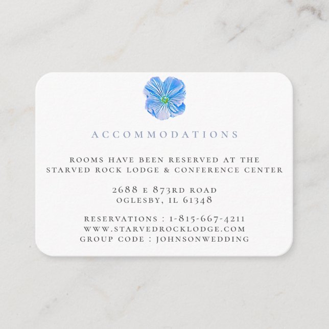 Blue Floral Wedding Accomodations Enclosure Card (Front)