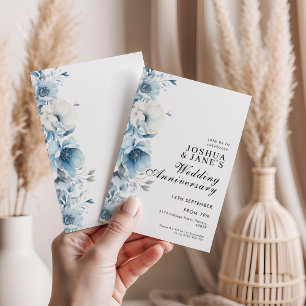 Blue Floral Wedding Anniversary  Invitation