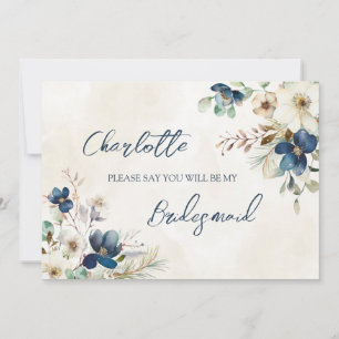 Blue Floral Wedding Bridesmaid Proposal Card