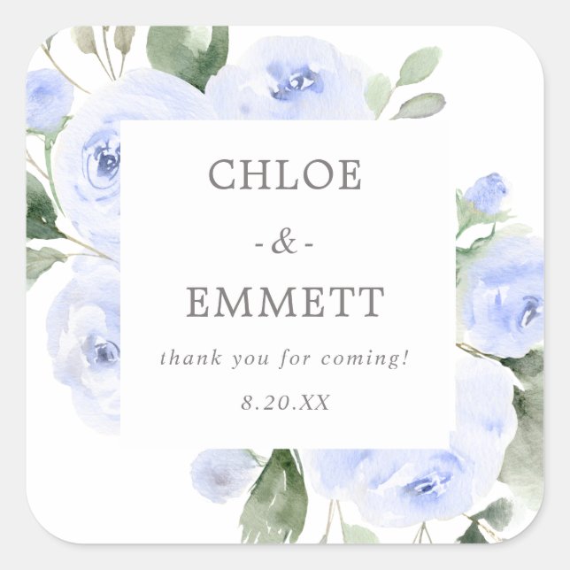 Blue Floral Wedding Cake Box Favour Sticker (Front)
