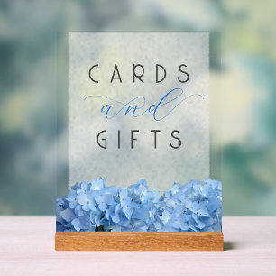 Blue Floral Wedding Cards n Gifts Table Acrylic Sign
