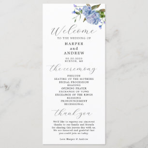 Blue Floral Wedding Ceremony Program
