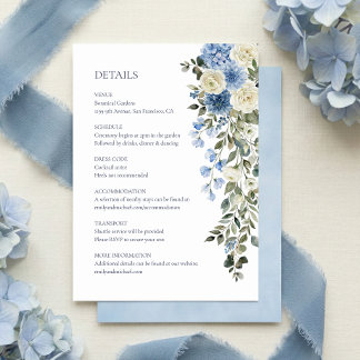 Blue Floral Wedding Details Enclosure Card
