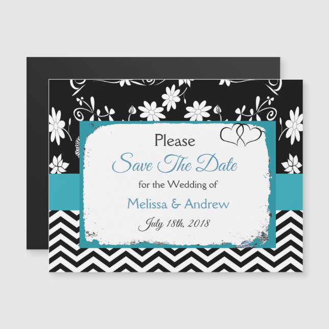Blue Floral Wedding Enregistrer la date Magnet (Devant / Derrière)