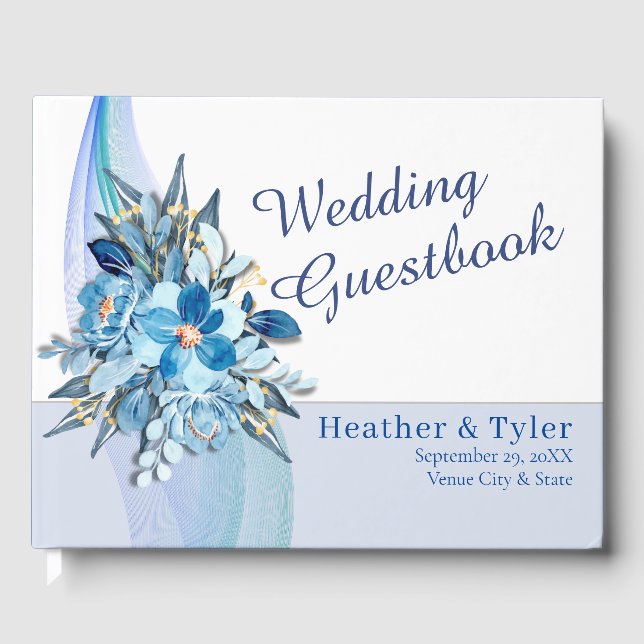 Blue Floral Wedding Guest Book (Front)