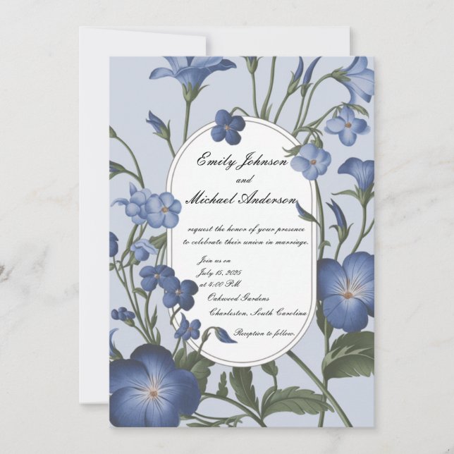 Blue Floral Wedding Invitation (Front)