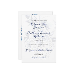 Blue Floral Wedding Invitation