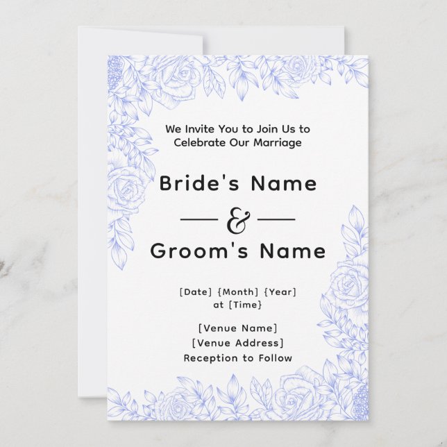 Blue Floral Wedding Invitation (Front)