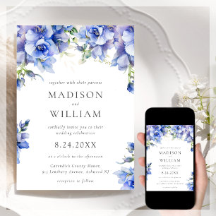 Blue Floral Wedding Invitation