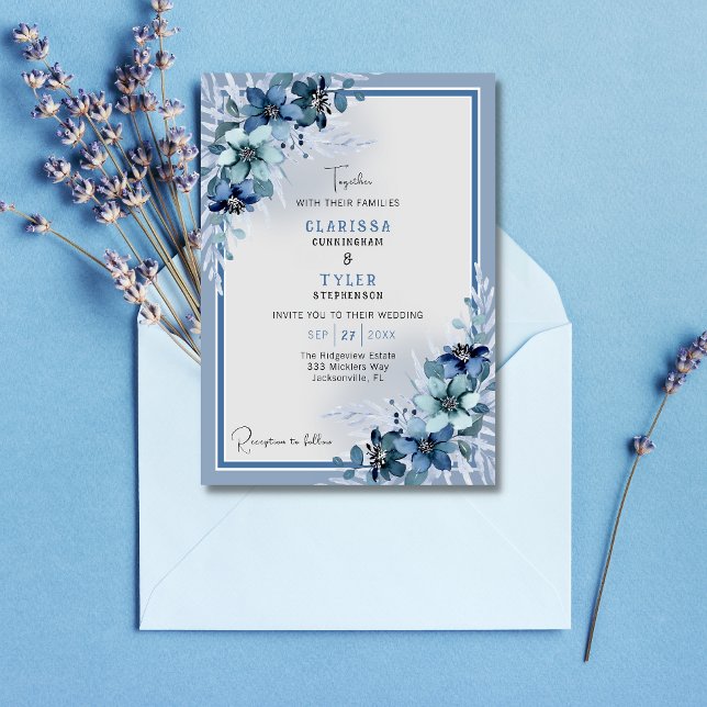 Blue Floral Wedding Invitation (Creator Uploaded)