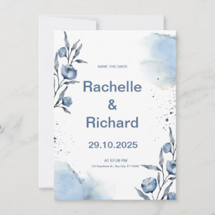 Blue Floral Wedding Invitation